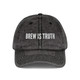vintage black grey dad hat with embroidered "brew is truth" quote – coo coo's coffee