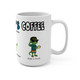 Side view of ceramic mug showing cool gecko in sunglasses holding a coffee cup, slogan “Brew is Truth” – Brew & Renew Coffee Mug by Coo Coo’s Coffee.