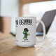 Lifestyle photo of Brew & Renew Coffee Mug by Coo Coo’s Coffee placed on a wooden desk beside a laptop, showcasing the cool gecko design.