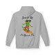 "Sport grey hoodie with Bert the gecko riding a surfboard, 'Surf’s Up – Jax Beach, FL' surf design from Coo Coo’s Coffee."