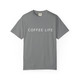 "Coffee Life – Daily Drip Tee in Grey by Coo Coo’s Coffee. Clean and casual coffee lifestyle shirt, soft-wash cotton, unisex fit for daily wear."