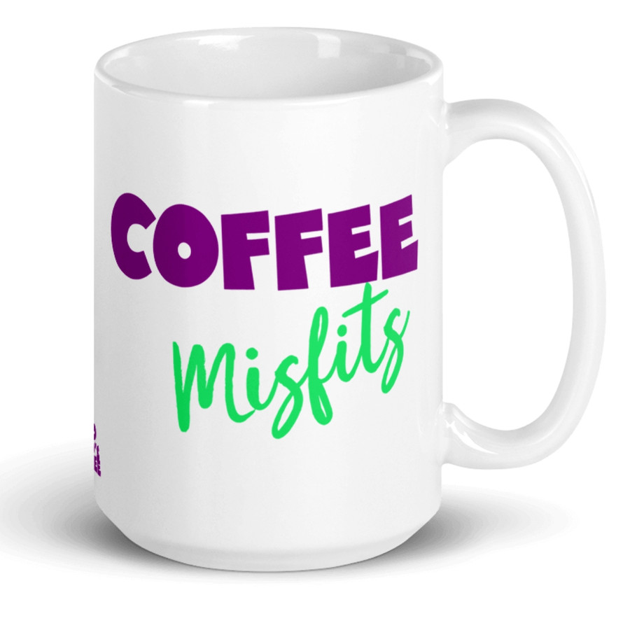Coffee Misfits, ceramic coffee
mug handle right.