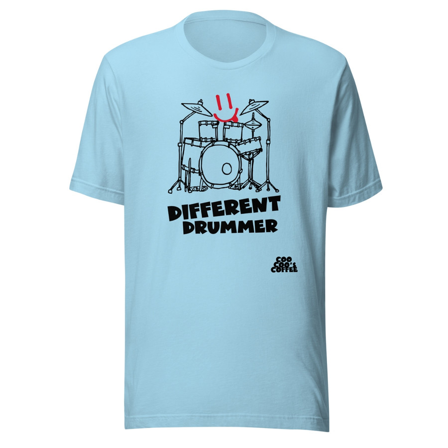 Different Drummer blue
tee shirt