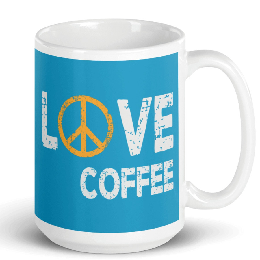 Peace Love Coffee ceramic
mug, blue