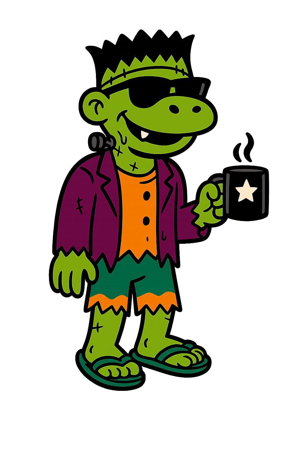 FrankenBert — Coo Coo’s Coffee mascot in Halloween style