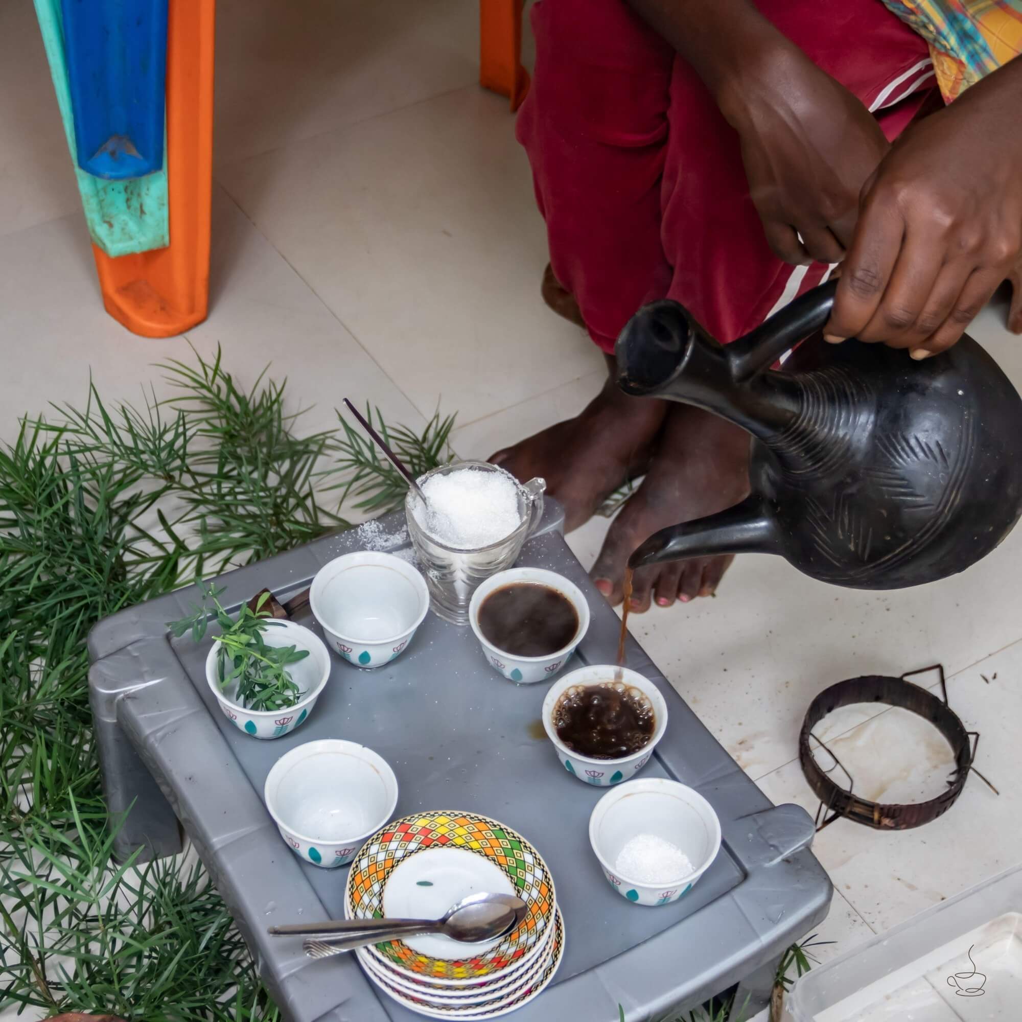 Traditional Ethiopian coffee ceremony setup