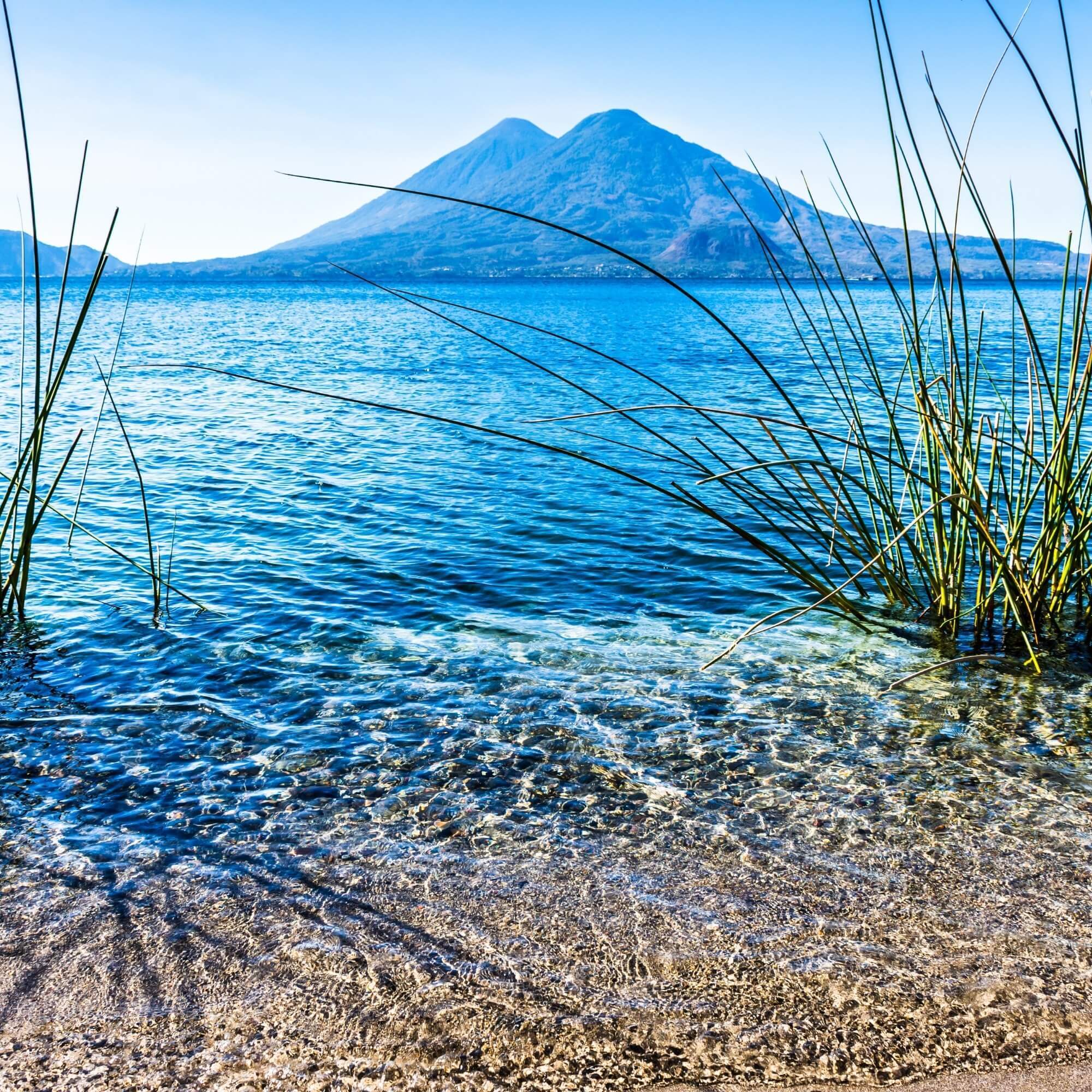 Lake Atitlán with volcanoe