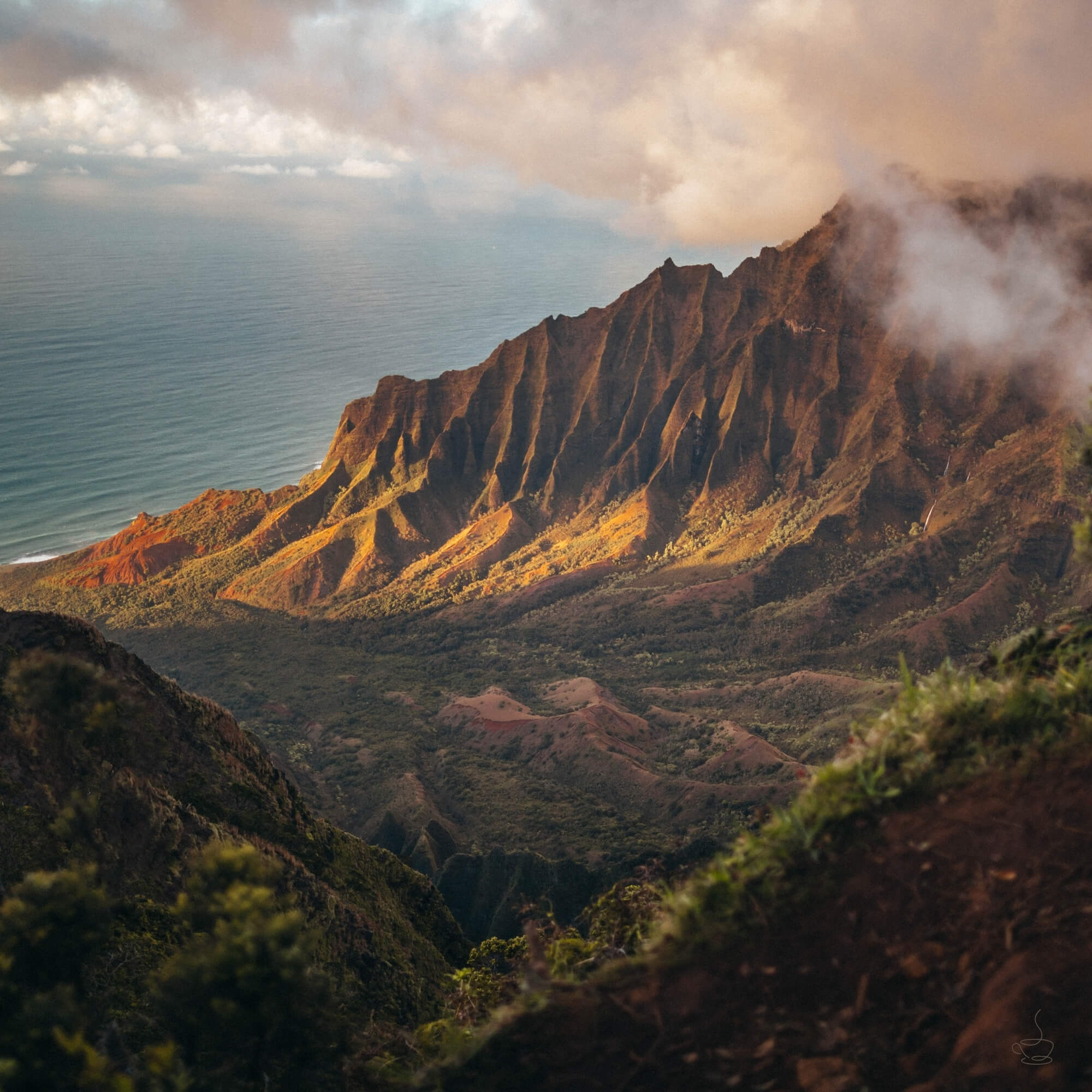 Hawaiian coastline at sunset