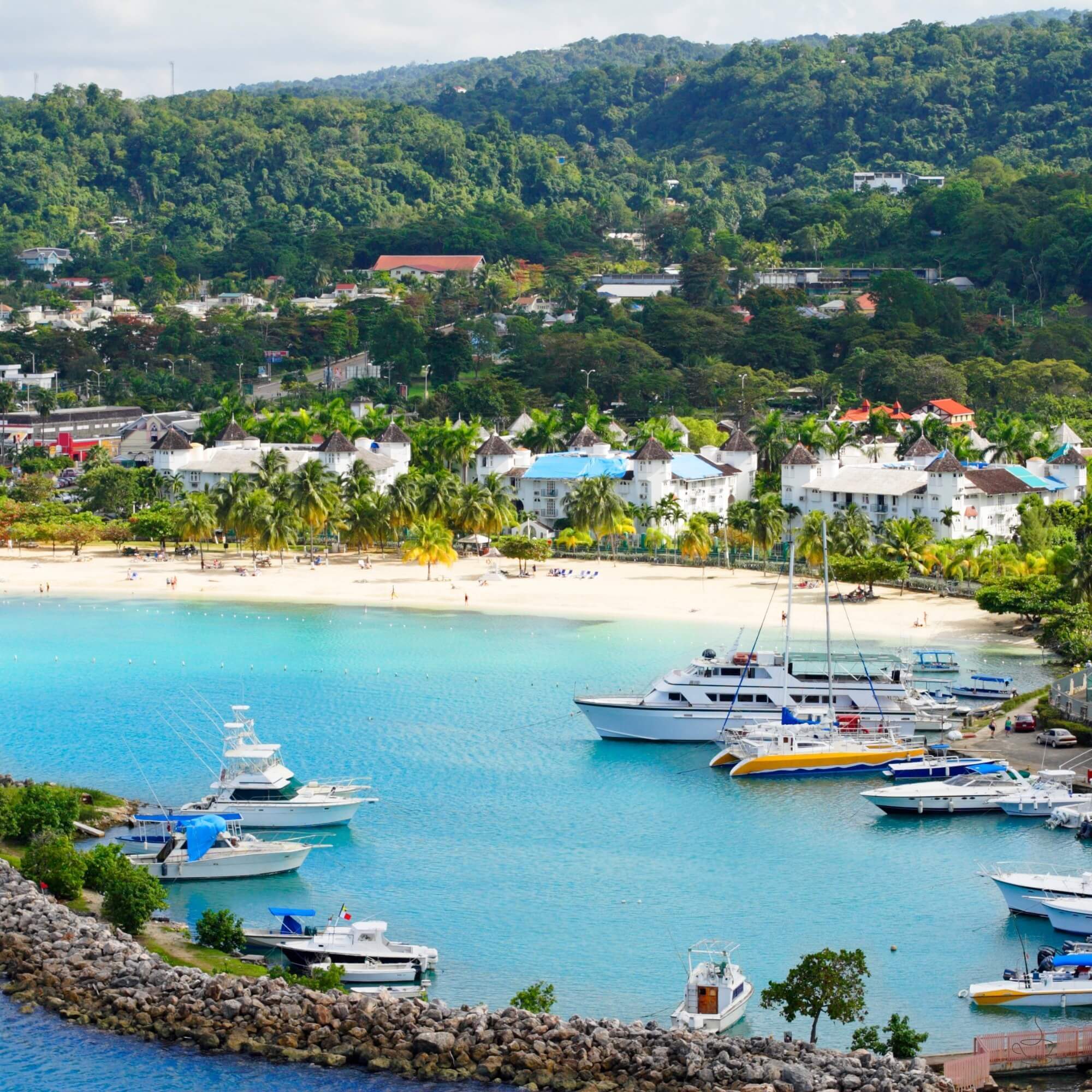 Coastal Jamaican town and waterfront