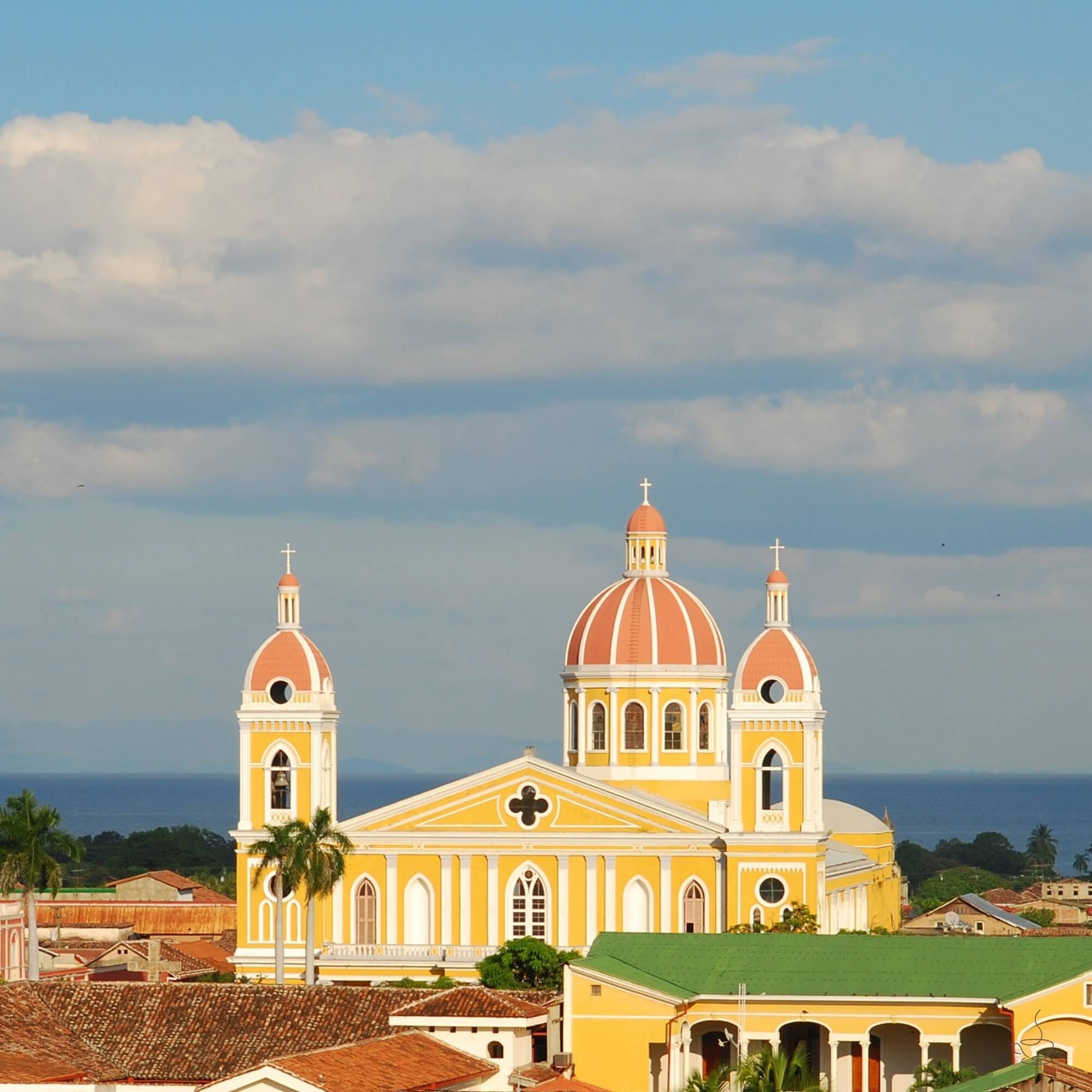 Colorful colonial street in a Nicaraguan town