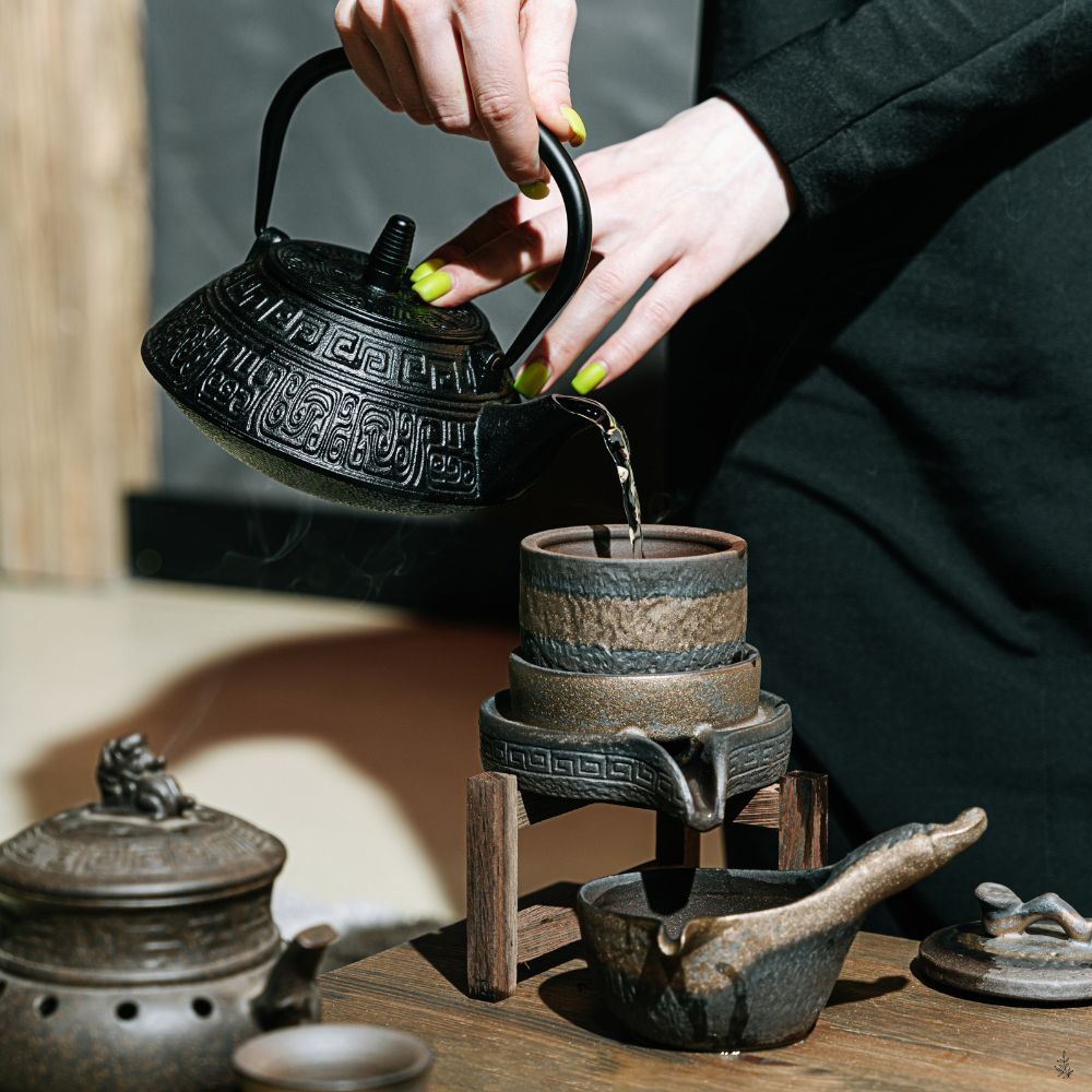 Warm water being poured for tea (placeholder image)
