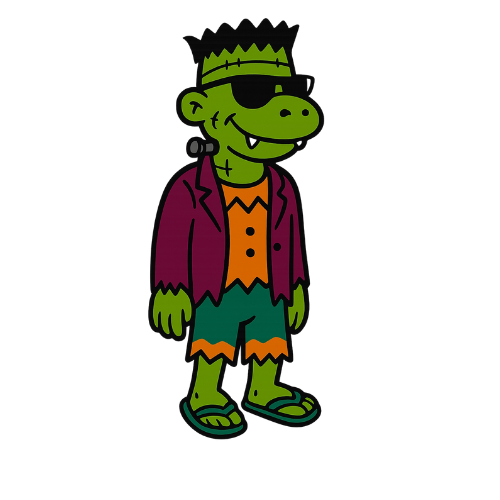 FrankenBert — Coo Coo’s Coffee mascot in Halloween style