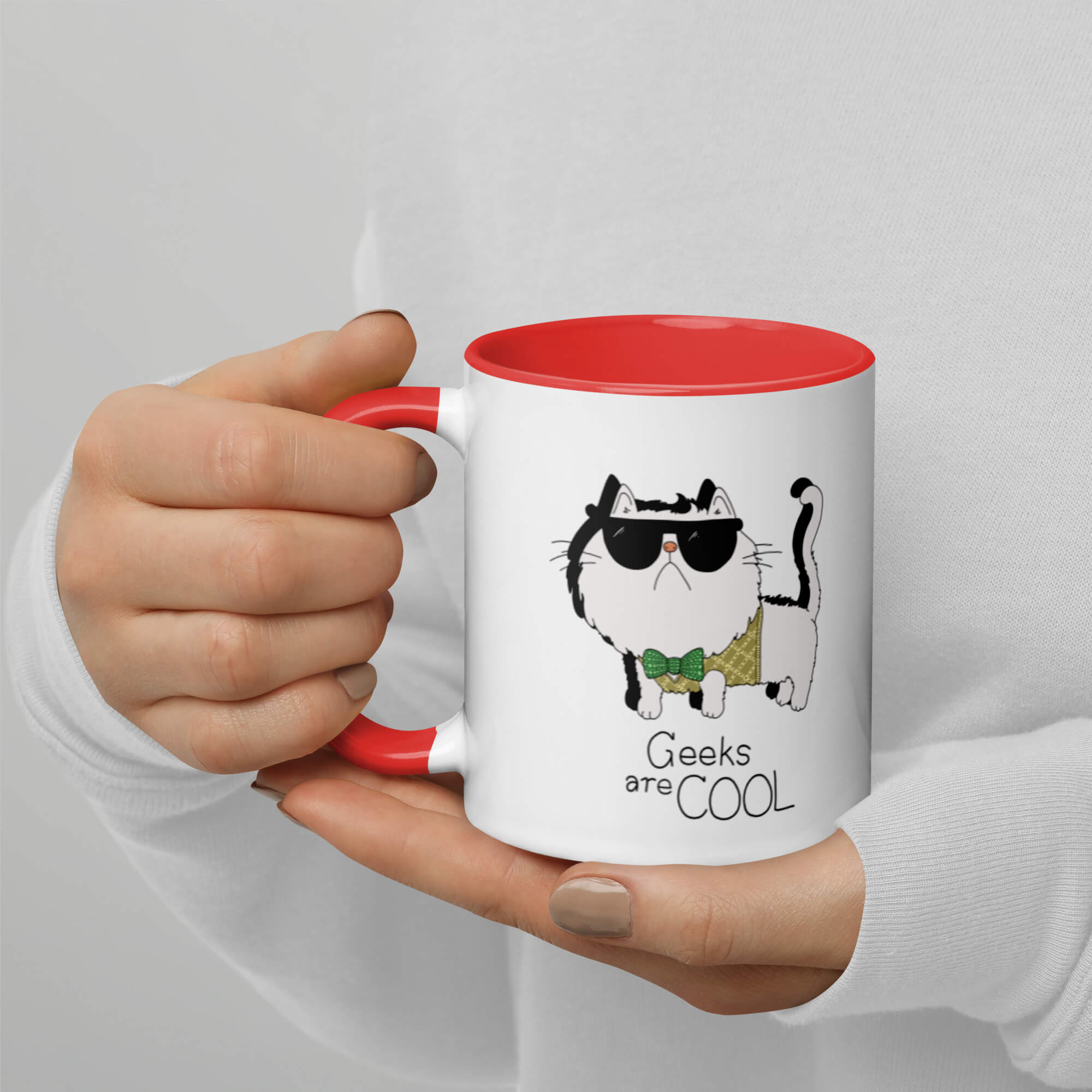 Geeks are Cool, white with a red handle coffee mug