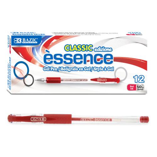 BAZIC Essence Red Gel Pen w/ Cushion Grip (12/Box)