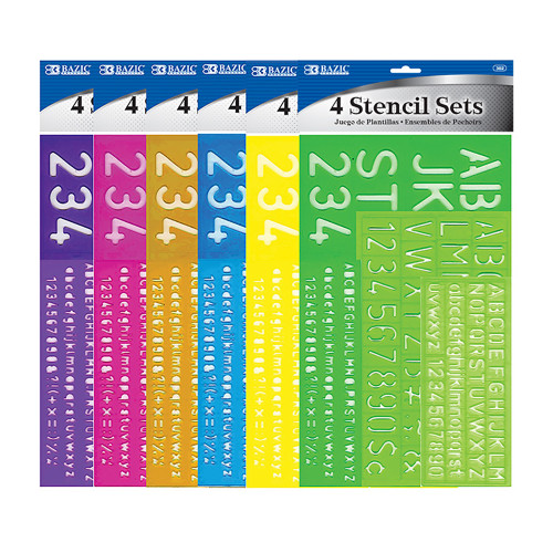 BAZIC 8, 10, 20, 30 mm Size Lettering Stencil Sets (4/Pack)