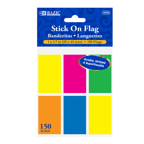 BAZIC 25 Ct. 1" X 1.7" Neon Color Standard Flags (6/Pack)