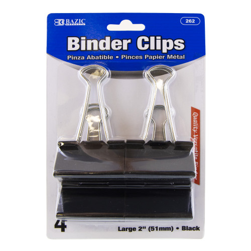 BAZIC Large 2" (51mm) Black Binder Clip (4/Pack)