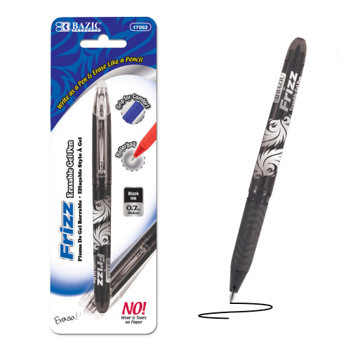 BAZIC Frizz Black Erasable Gel Pen with Grip