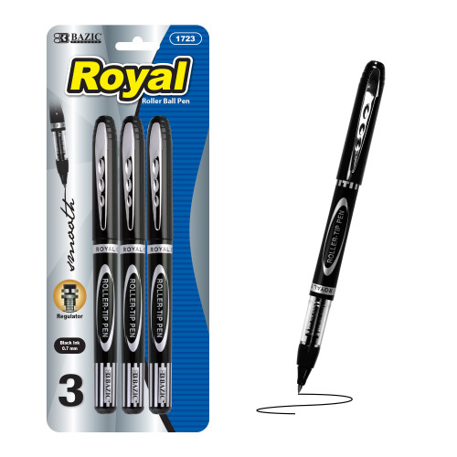 BAZIC Royal Black Rollerball Pen (3/Pack)