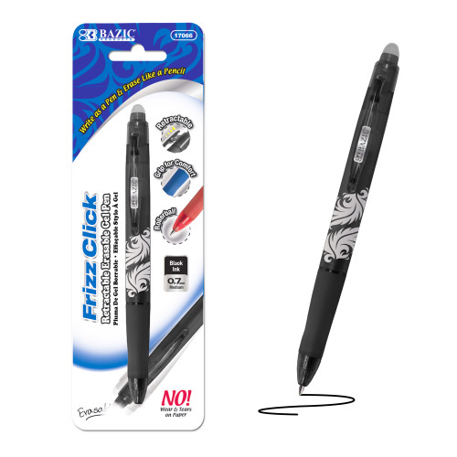 BAZIC Frizz Black Erasable Gel Retractable Pen with Grip