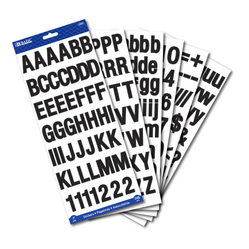 BAZIC 1" Black Color Alphabet & Numbers Stickers (346/Pack)