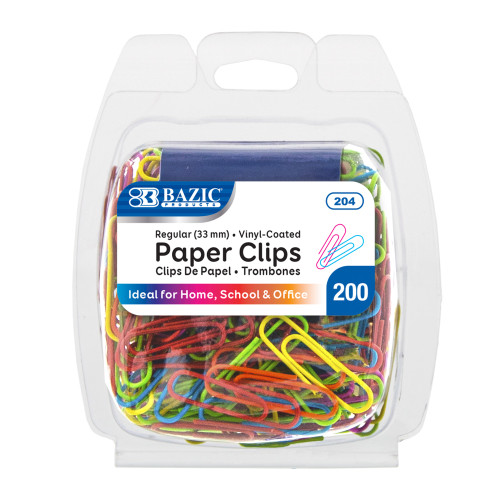 BAZIC No.1 Regular (33mm) Color Paper Clips (200/Pack)