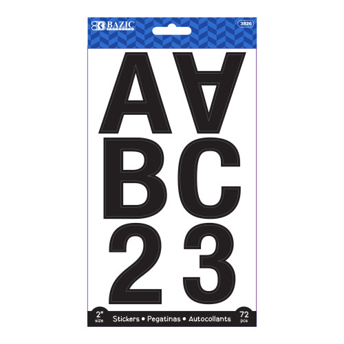 BAZIC 2" Black Color Alphabet & Numbers Stickers (72/Pack)