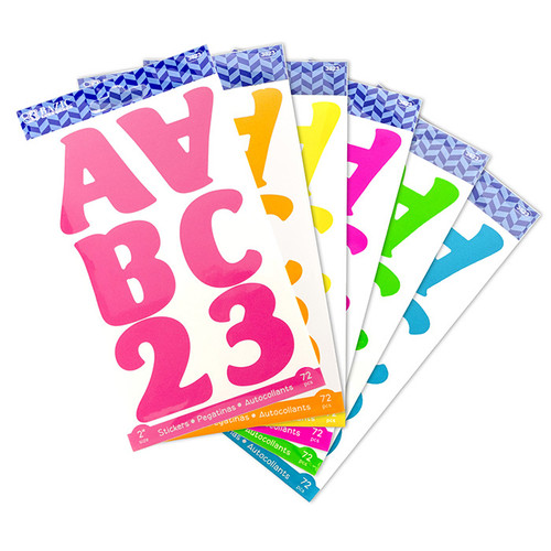 BAZIC 2" Fluorescent Color Alphabet & Numbers Stickers (72/Pack)