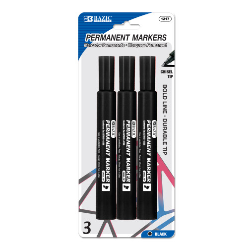 BAZIC Black Chisel Tip Jumbo Permanent Markers (3/Pack)