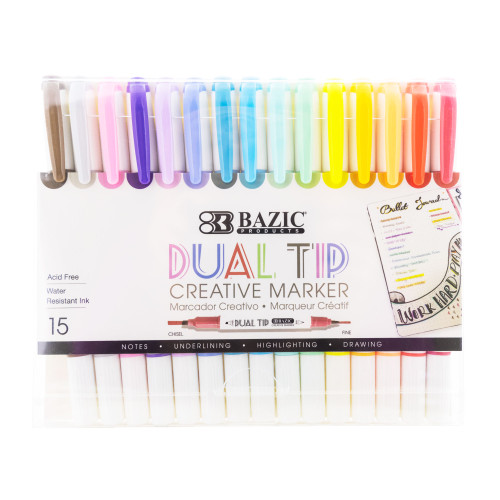 BAZIC 15 Colors Dual-Tip Creative Markers