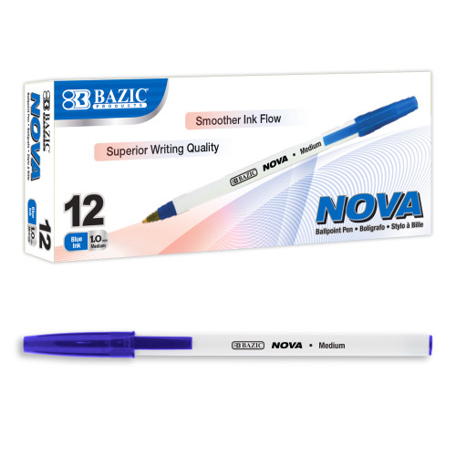 BAZIC Nova Blue Color Stick Pen (12/Box)