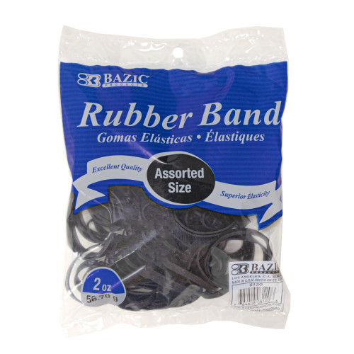 BAZIC 2 Oz./ 56.70 g Assorted Sizes Black Color Rubber Bands