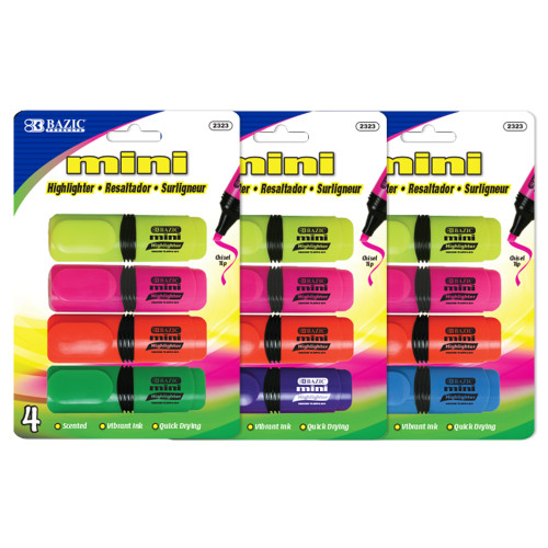 BAZIC Mini Desk Style Fluorescent Highlighters (4/Pack)