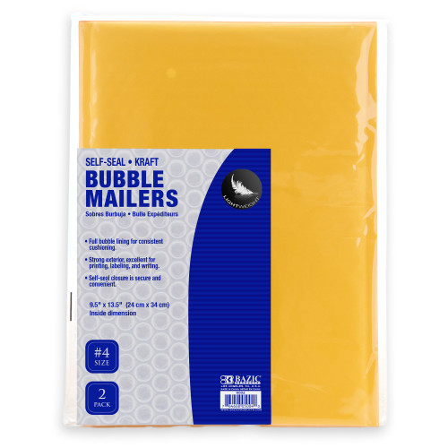 BAZIC 9.5" X 13.5" (#4) Self-Seal Bubble Mailers (2/Pack)