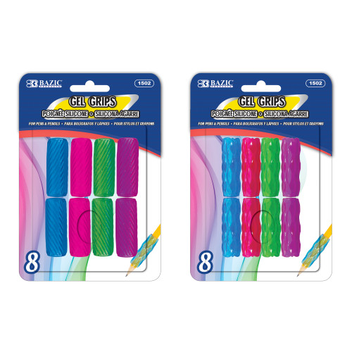 BAZIC Assorted Color & Shape Gel Pencil / Pen Grip (8/Pack)