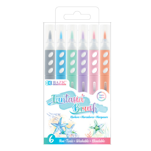 BAZIC 6 Pastel Colors Brush Markers