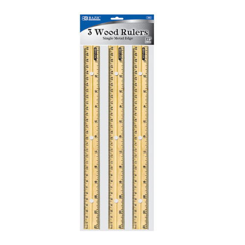 BAZIC 12" (30cm) Wooden Ruler (3/Pack)