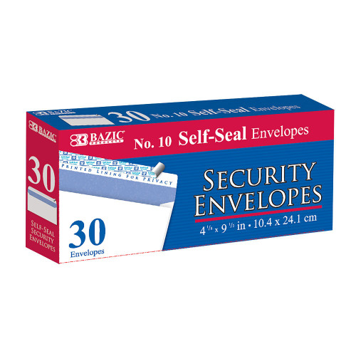 BAZIC #10 Self-Seal Security Envelopes (30/Pack)