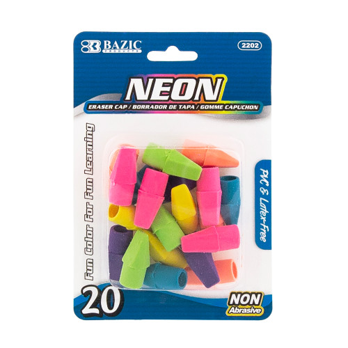 BAZIC Neon Eraser Cap (20/Pack)