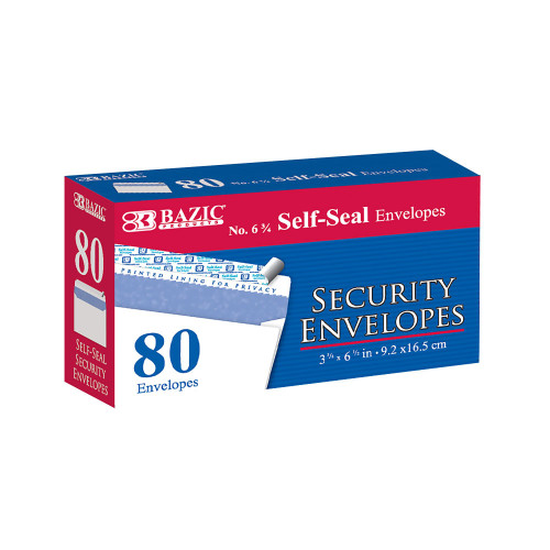 BAZIC #6 3/4 Self-Seal Security Envelopes (80/Pack)