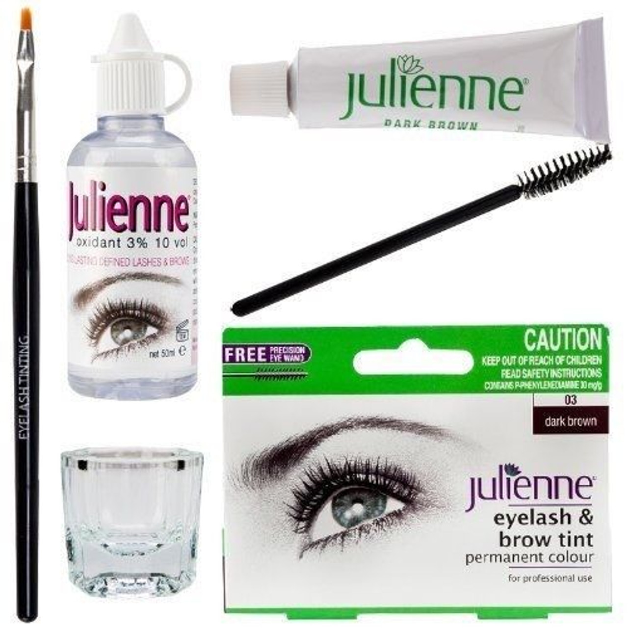 New Julienne Eyelash Eyebrow Tinting Kit Dye Dark Brown 03 Brush