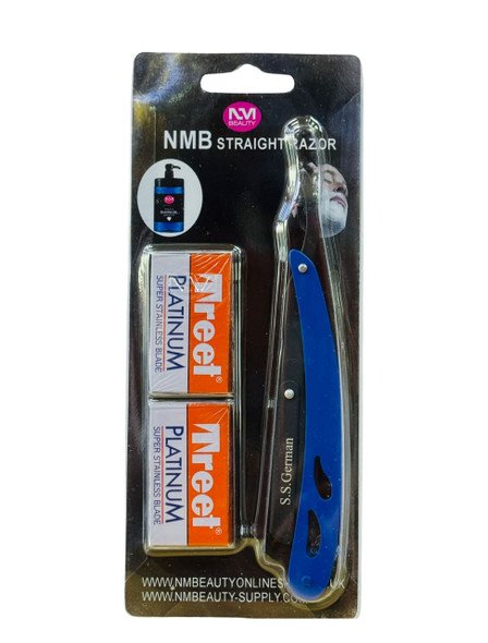 NMB BLUE STRAIGHT METAL RAZOR BLADE 1PC WITH TREET 10BLADES FREE