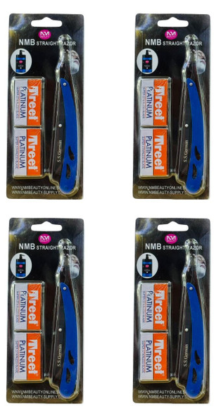 NMB BLUE STRAIGHT METAL RAZOR BLADE 4PCS WITH TREET 10BLADES FREE (Each one price 5.49)- Next Day Free Delivery