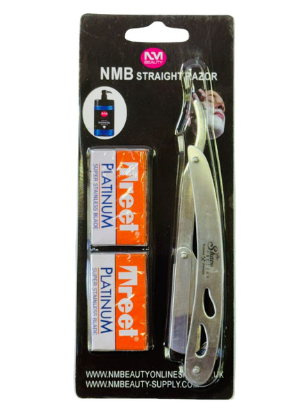 NMB WHITE STRAIGHT METAL RAZOR BLADE 1PC WITH TREET 10BLADES FREE