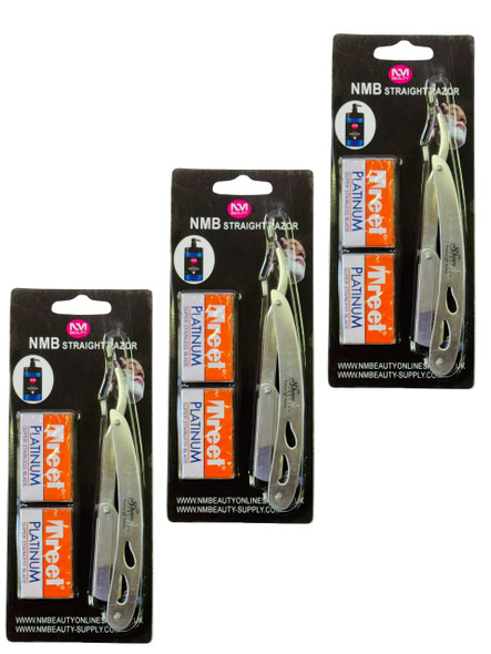 NMB WHITE STRAIGHT METAL RAZOR BLADE 3PCS WITH TREET 10BLADES FREE (Each one price 5.66)