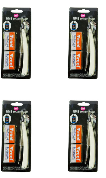 NMB WHITE PLASTIC HANDLE STRAIGHT RAZOR BLADE 4PCS WITH TREET 10BLADES FREE (Each one price 3.99)