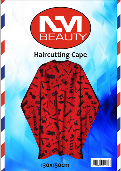 NMB Professional Red Printed Barber Tools Gown/Large Cape for Salons,Hairdressers & Barbers with adjustable black metal clip 130X150cm- Next Day Delivery