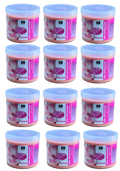 Walee Professional Pink Wax Pot Tub Jar Depilatory Face Leg Body Waxing Strip Beauty (500g) (one size, 6000, gram) 12PC (Each one price 5.08)- Next Day Free Delivery