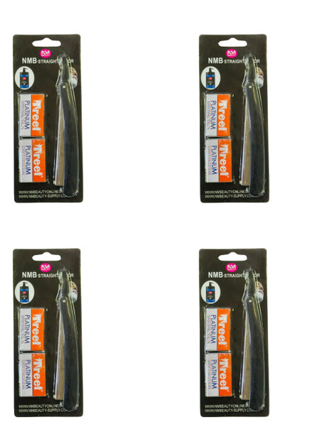 NMB BLACK PLASTIC HANDLE STRAIGHT RAZOR BLADE 4PCS WITH TREET 10BLADES FREE (Each one price 3.99)