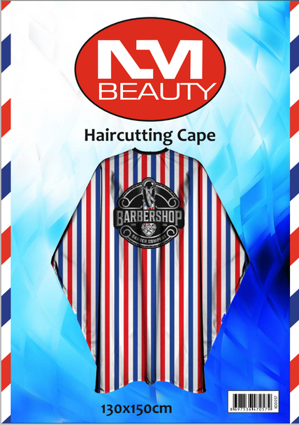 NMB Professional Red/White/Blue Striped Cutting Cape for Salons,Hairdressers & Barbers with adjustable black metal clip 130X150cm 